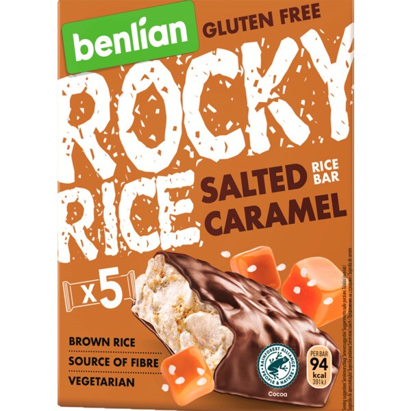 Barritas de Arroz, Chocolate e Caramelo Salgado Pack 5 unidades embalagem 90 g