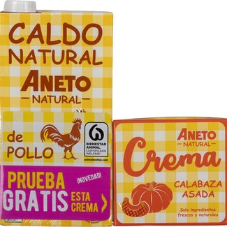 ANETO caldo de pollo 100% natural sin gluten y sin lactosa brik 1 l + gratis crema de calabaza