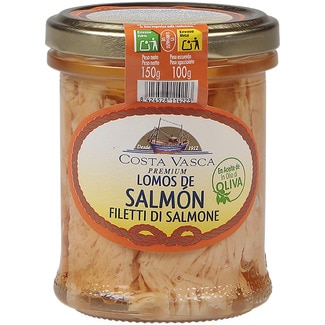 COSTA VASCA lomos de salmón en aceite de oliva tarro 100 g neto escurrido