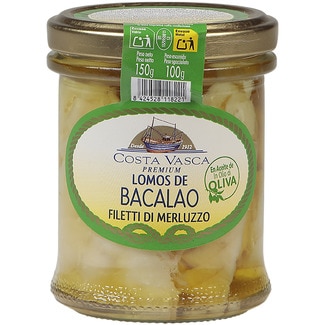 COSTA VASCA lomos de bacalao en aceite de oliva jar 100 drained weight g