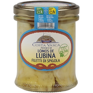 COSTA VASCA lomos de lubina en aceite de oliva jar 100 drained weight g
