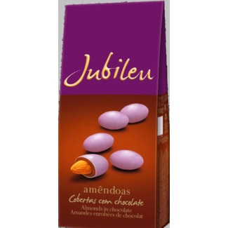 Jubileu Amêndoas Lilás Cobertas com Chocolate embalagem 150 g