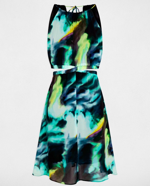 Vestido acampanado estampado de mujer.