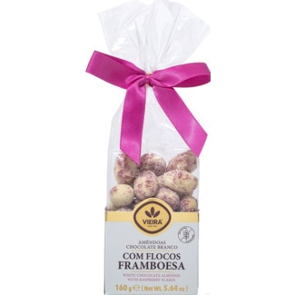 Vieira Amêndoas Cobertas de Chocolate Branco com Framboesa embalagem 175 g