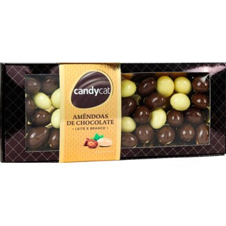 Candycat Amêndoas de Chocolate de Leite e Branco embalagem 150 g