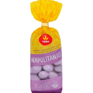 Vieira Amêndoas Napolitanas Cobertas de Chocolate de Leite e Açúcar embalagem 180 g
