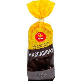 Vieira Amêndoas Margaridas Cobertas de Chocolate Negro embalagem 180 g