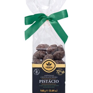 Vieira Amêndoas Cobertas de Chocolate Negro e Pistacho embalagem 160 g