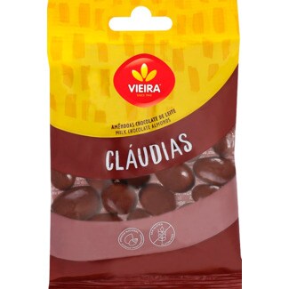 Vieira Amêndoas Cobertas de Chocolate Claudias embalagem 100 g