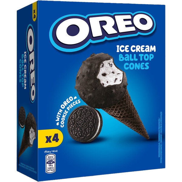 cono de helado sabor vainilla con trozos de galletas de cacao 4 unidades estuche 400 ml