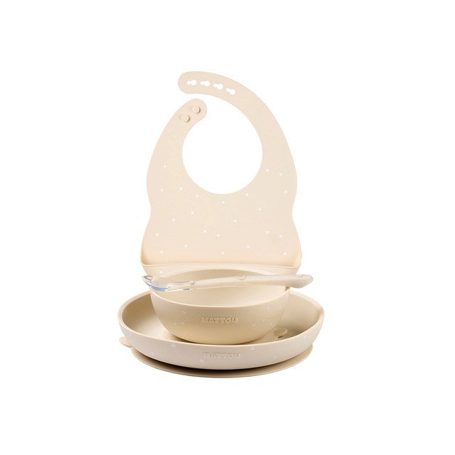 Vajilla 4 piezas Nattou silicona con babero