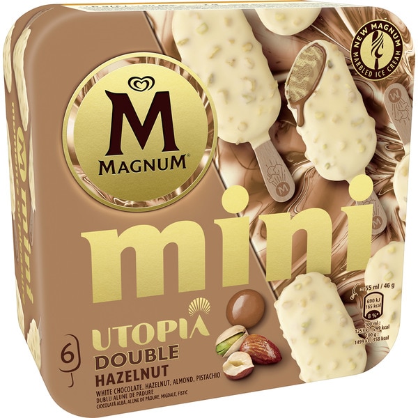 Mini Double Utopia white chocolate ice cream w/ hazelnuts, pistachios + almonds case 330 ml 6 servings