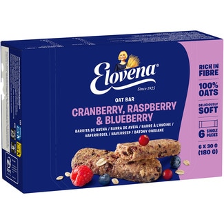 ELOVENA Haferriegel mit Blaubeeren und Himbeeren Karton 6 Einheiten einzeln verpackt