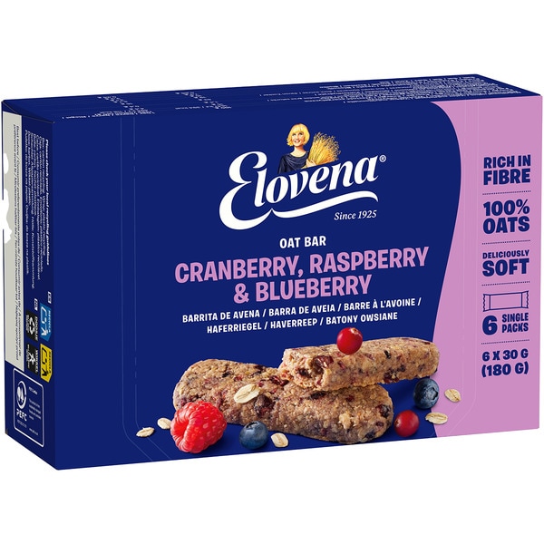 Haferriegel mit Blaubeeren und Himbeeren Karton 6 Einheiten einzeln verpackt