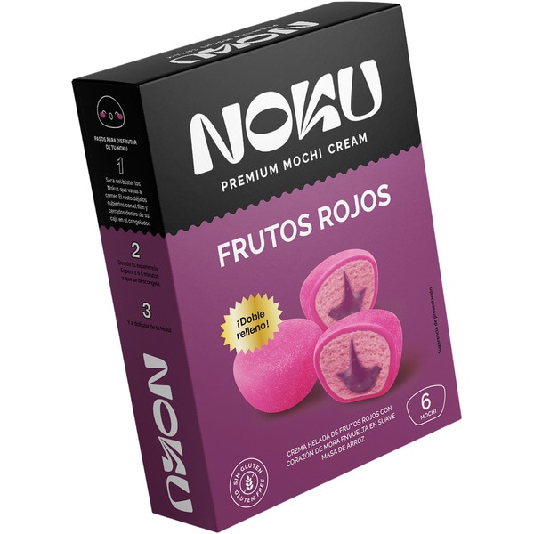 Mochi de crema helada de frutos rojos con corazón de mora envuelta en suave masa de arroz estuche 6 unidades sin gluten