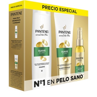PANTENE PRO-V pack Suave & Liso con champú frasco + acondicionador + aceite con argán