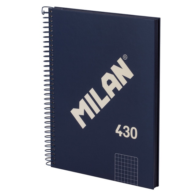 Cuaderno A5 con espiral y tapa dura, papel cuadriculado (5 x 5 mm), 80 hojas de 95 gr/m², colección 430 since 1918, azul.