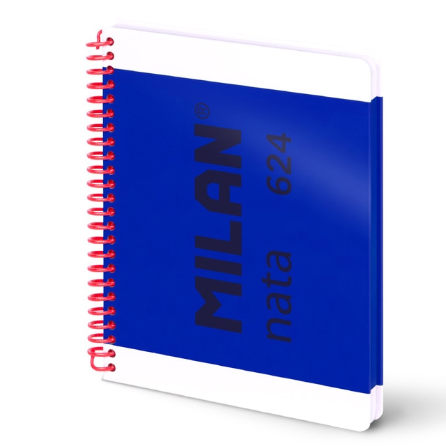 Cuaderno A5 con espiral y tapa dura, papel cuadriculado, 80 hojas de 95gr/m², colección MILAN nata 624 since 1918, azul.