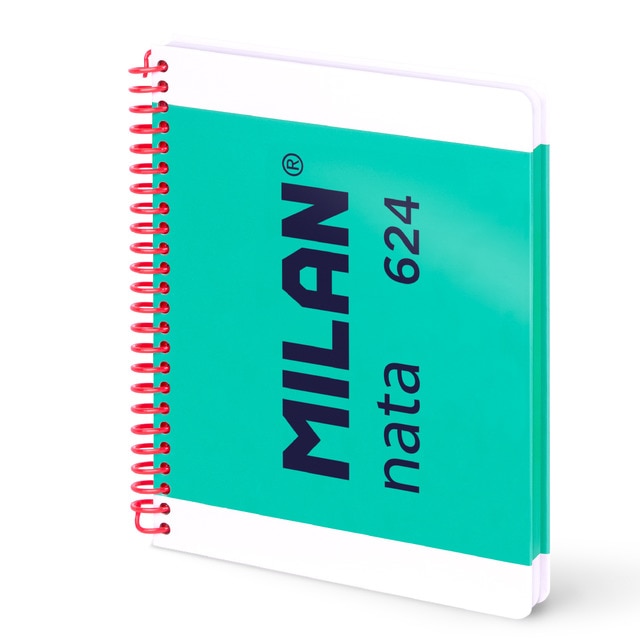 Cuaderno A5 con espiral y tapa dura, papel cuadriculado, 80 hojas de 95gr/m², colección MILAN nata 624 since 1918, verde.