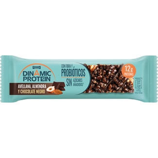 PASCUAL Dinamic Protein Proteinriegel Haselnuss, Mandel und dunkle Schokolade mit Probiotika Einheit 50 g ohne Zuckerzusatz