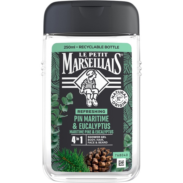 erfrischendes Duschgel mit Meereskiefer und Eukalyptus 4 in 1 Flacon 250 ml