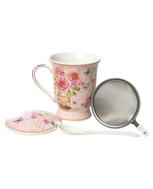 Taza te c tapa y filtro ceramica 300 ml