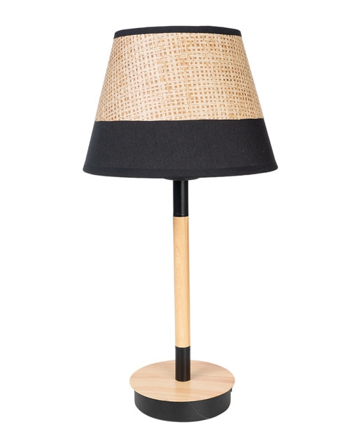 Lampara base madera pantalla mimbre
