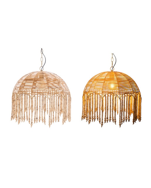 Lampara colgante metal rattan madera