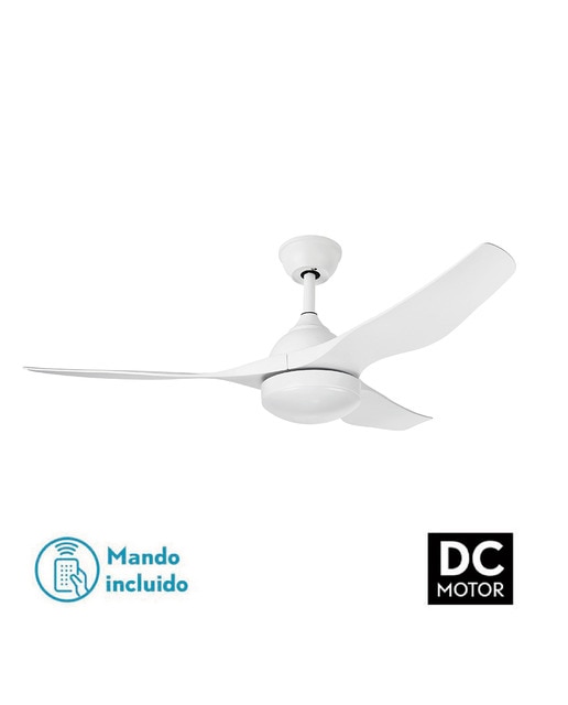 Ventilador techo 3 aspas lampara madera metal blan