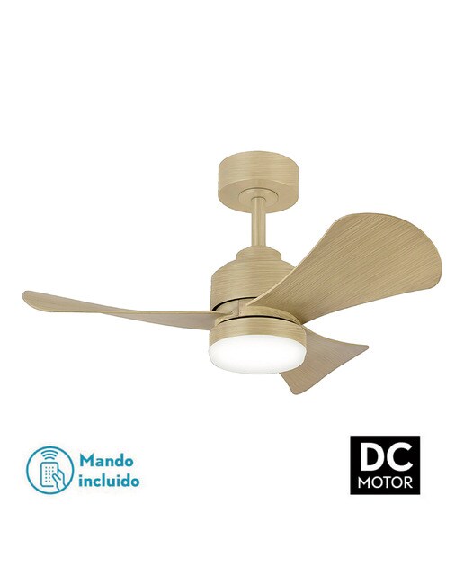 Ventilador techo 3 aspas lampara madera metal