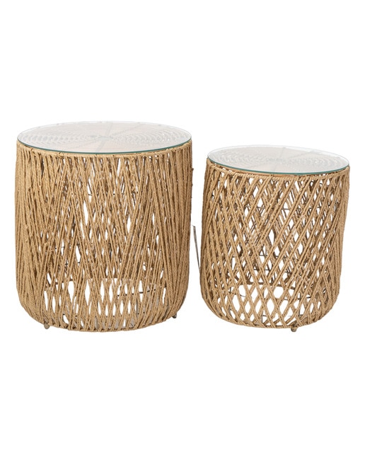 Set 2 mesas fibras tapa vidrio
