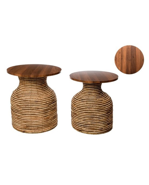 Set 2 mesas fibras tapa madera