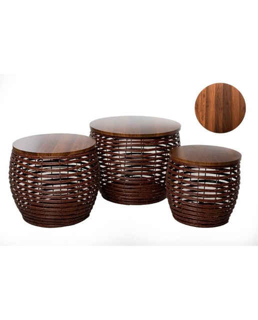 Set 3 mesas fibras tapa madera