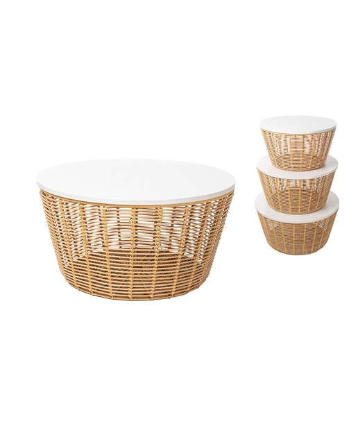 Set 3 mesas fibras tapa madera