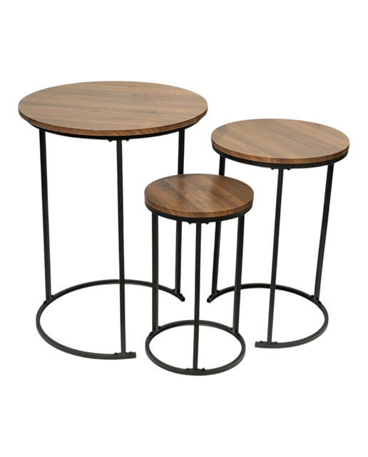Set 3 mesas madera metal