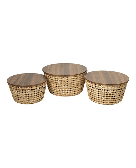 Set 3 mesas fibras madera