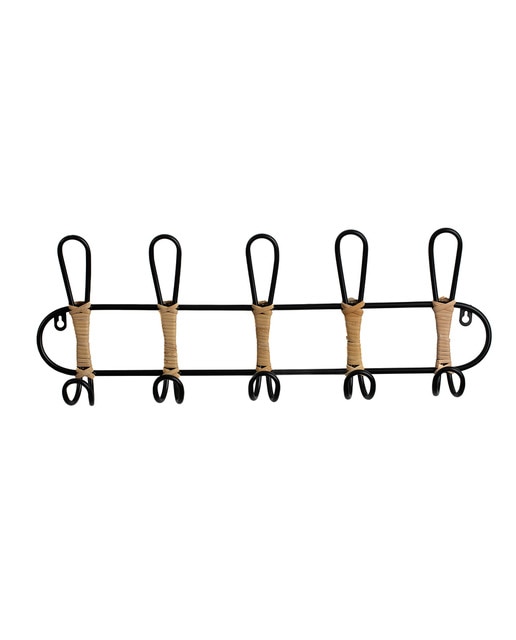 Percha pared 3p. metal/rattan negro