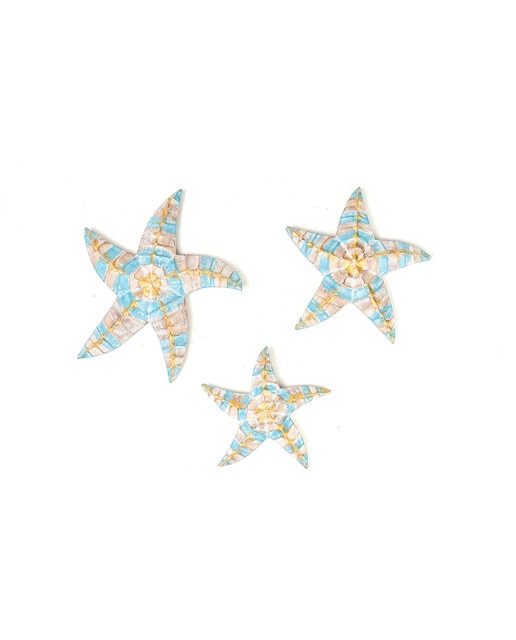 Set 3 estrellas madera rayas