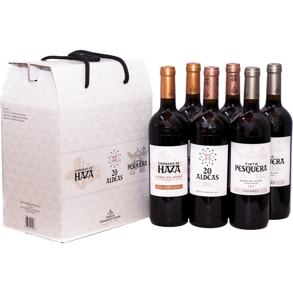 Condado de Haza, Pesquera and 20 Aldeas red wine DO Ribera del Duero box of 6 bottles 75 cl contains 2 bottles of each brand