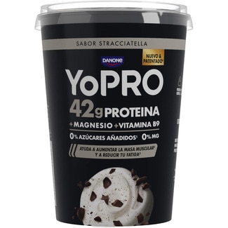 DANONE YOPRO proteínas sabor stracciatella + magnesio + vitamina B9 0% azúcares 0% m.g. envase 450 g ayuda a aumentar la masa muscular y a reducir la fatiga