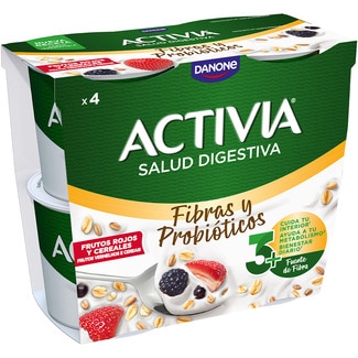 DANONE ACTIVIA Fibras y Probióticos bífidus con frutos rojos y cereales pack 4 unidades 115 g
