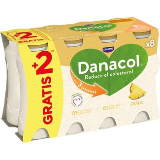 DANONE DANACOL sabor piña 0% azúcares añadidos 0% m.g. sin gluten pack 6 unidades 100 g + 2 gratis