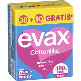 EVAX Cottonlike compresa con alas normal bolsa 38 unidades