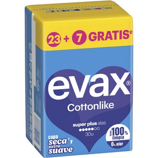 EVAX Cottonlike compresa con alas super plus bolsa 30 unidades