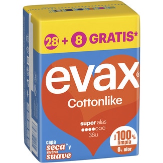 EVAX Cottonlike compresa con alas super bolsa 36 unidades