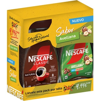 NESCAFE CLASSIC café soluble natural 200 g + café soluble avellana 95 g pack 295 g