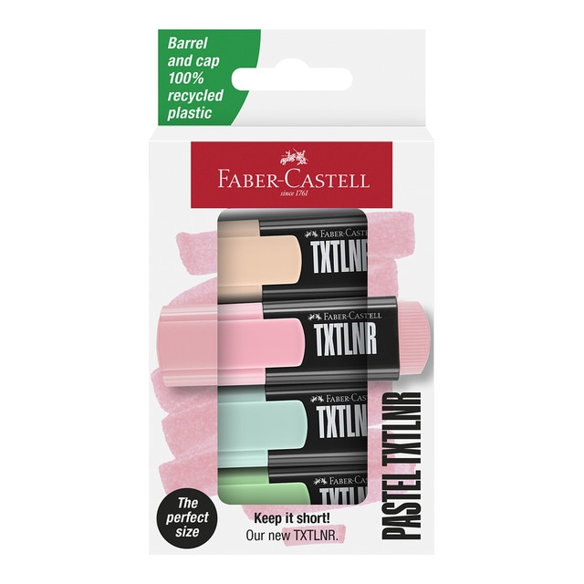 Estuche con 4 flúorescentes mini colores pastel Faber-Castell.