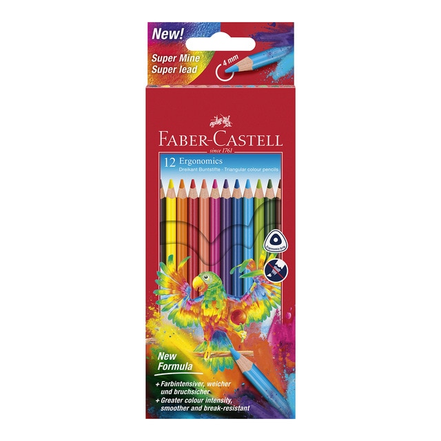 Estuche con 12 pinturas escolares mina especial 4mm Faber-Castell.