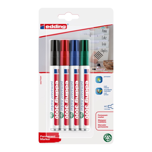 Blister con 4 marcadores Edding 3000 surtido en colores Edding.