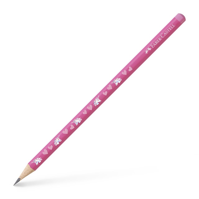 Lápiz grafito decoración unicornio dureza HB Faber-Castell color rosa.